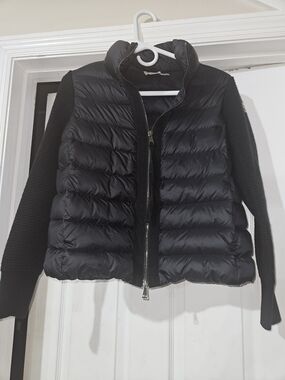 Moncler Black Quilted Puffer Jacket with Knit Sleeves
